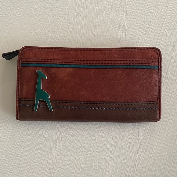 Fossil Brown Leather Wallet Teal Giraffe Detail Bohemian w Fossil Dust Bag - Picture 13 of 15